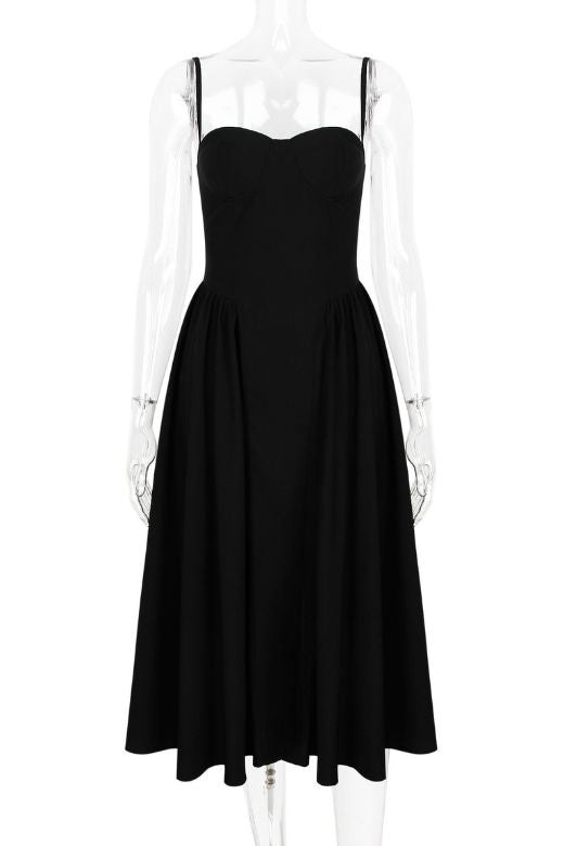 Woman wearing a figure flattering Everly Day Midi Dress - Classic Black BODYCON COLLECTION