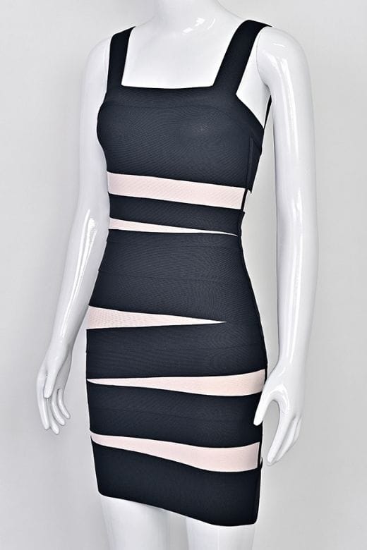 Woman wearing a figure flattering Fleur Bandage Mini Dress - Classic Black BODYCON COLLECTION Pty Ltd