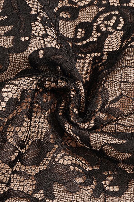 Woman wearing a figure flattering Genevieve Bodycon Lace Midi Dress - Classic Black BODYCON COLLECTION