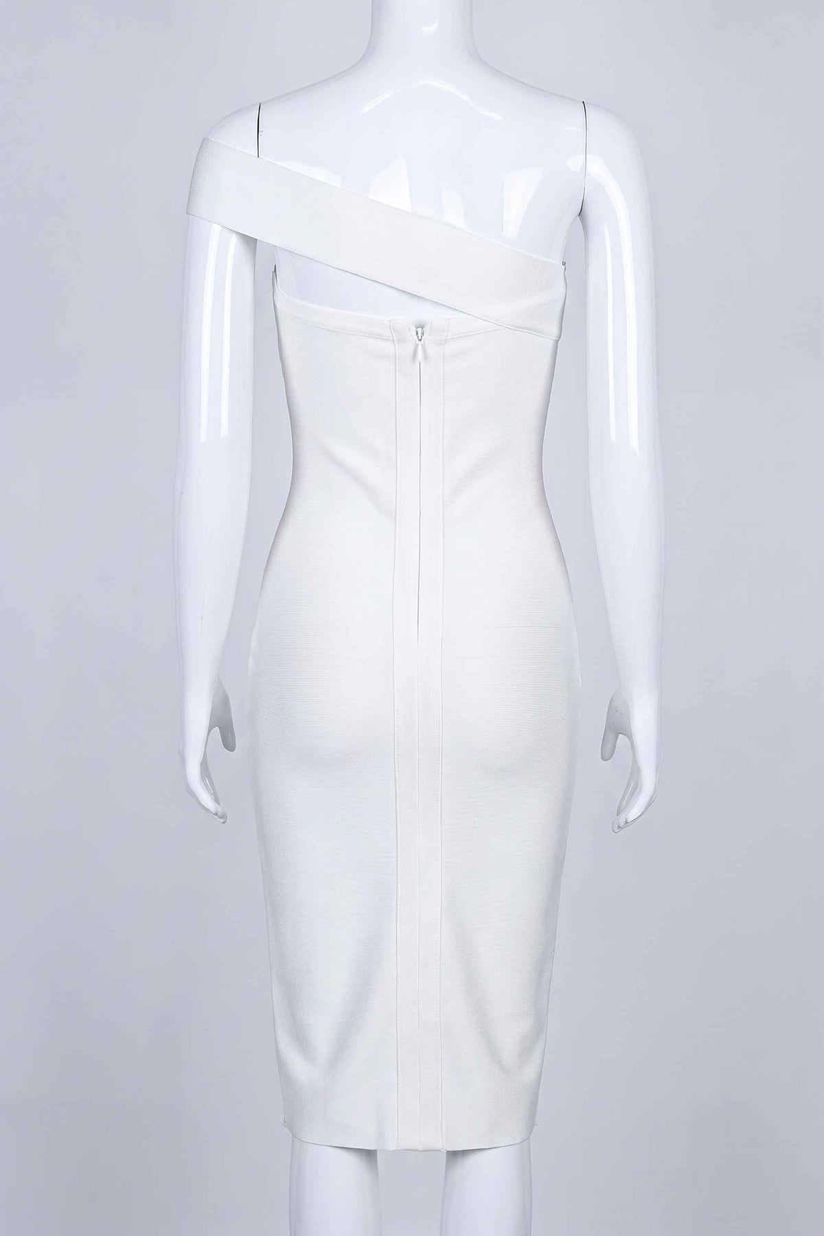 Woman wearing a figure flattering Gianna Bandage Dress - Pearl White BODYCON COLLECTION