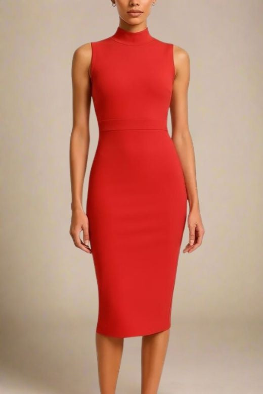 Red Knee Length Bandage Dress Lipstick Red Halterneck Grace