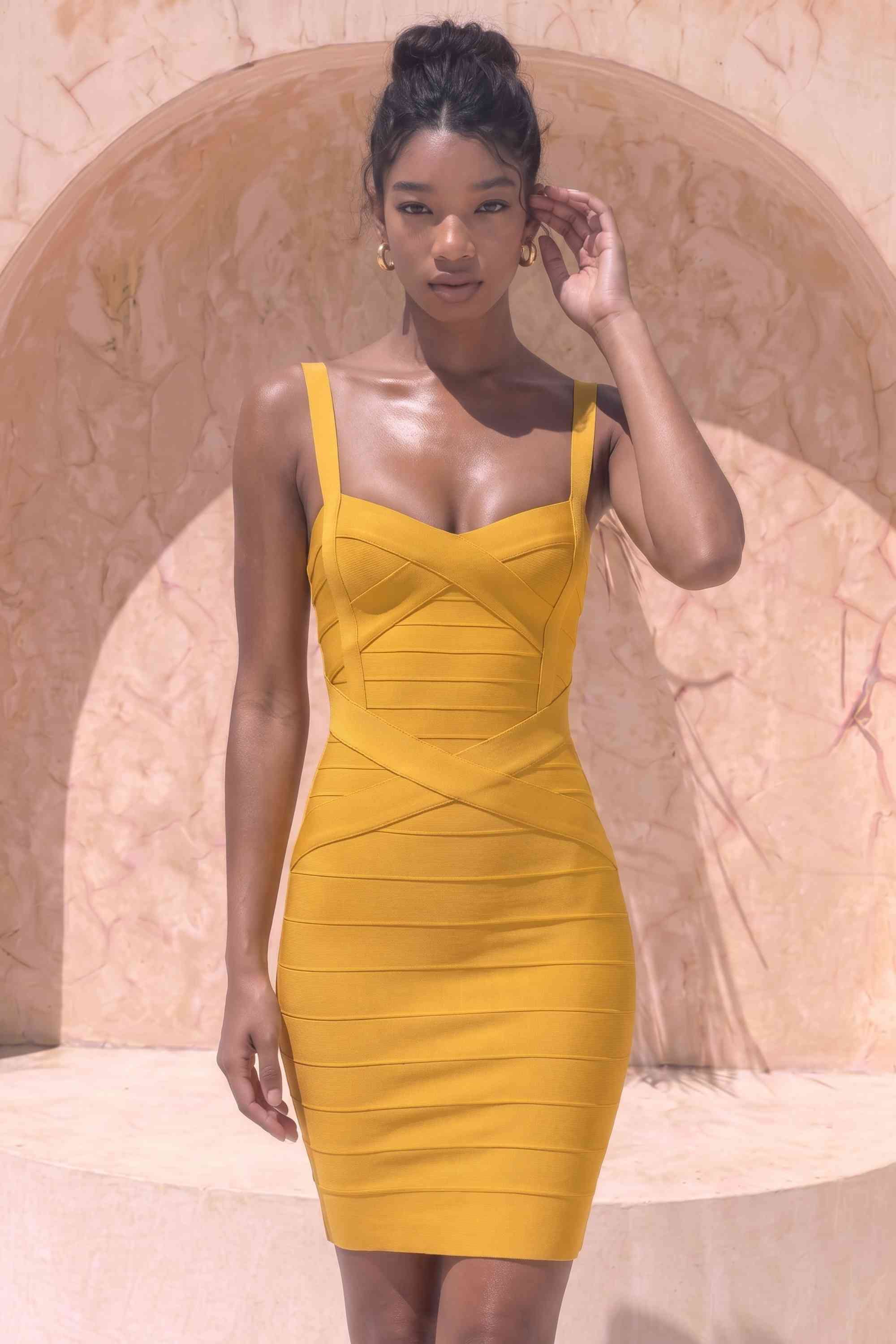 Heidi Mustard Yellow Mini Dress