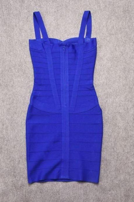 Woman wearing a figure flattering  Heidi Bandage Mini Dress - Royal Blue Bodycon Collection