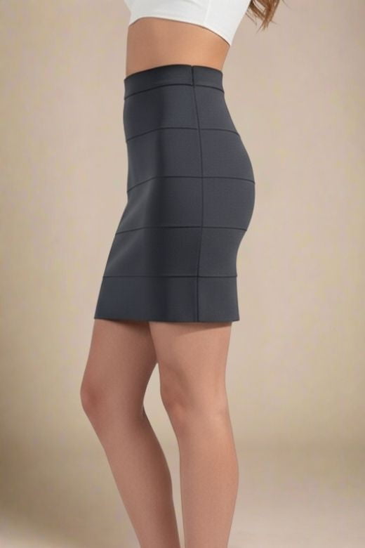 Woman wearing a figure flattering High Waist Bandage Mini Skirt - Classic Black BODYCON COLLECTION