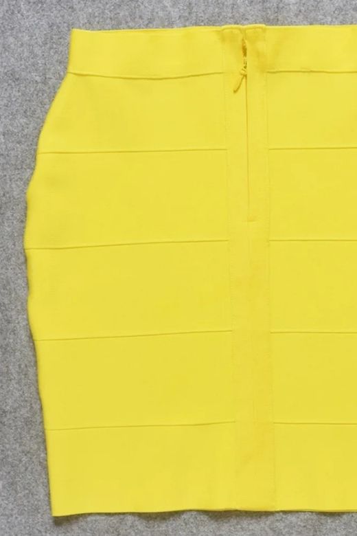 Woman wearing a figure flattering High Waist Bandage Mini Skirt - Sun Yellow BODYCON COLLECTION