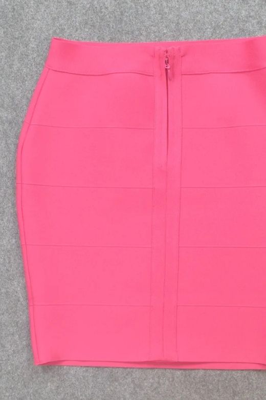 Woman wearing a figure flattering High Waist Bandage Striped Mini Skirt - Hot Pink BODYCON COLLECTION