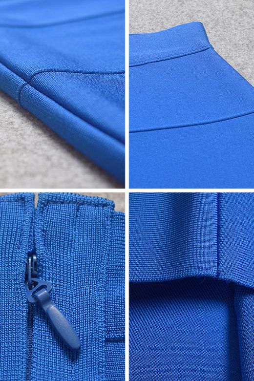 Woman wearing a figure flattering High Waist Bandage Striped Mini Skirt - Royal Blue BODYCON COLLECTION