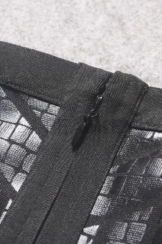 Woman wearing a figure flattering High Waist Leather Pencil Skirt Mini Length - Crocodile Black BODYCON COLLECTION Pty Ltd