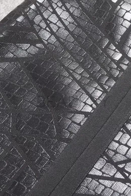 Woman wearing a figure flattering High Waist Leather Pencil Skirt Mini Length - Crocodile Black BODYCON COLLECTION Pty Ltd