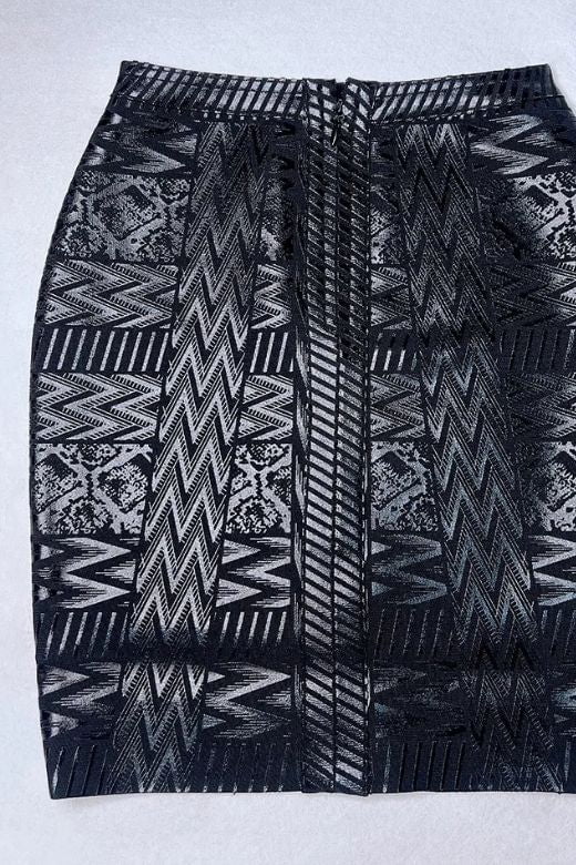 Woman wearing a figure flattering High Waist Metallic Mini Skirt - Classic Black BODYCON COLLECTION