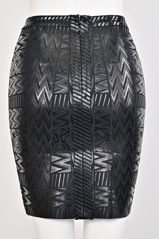 Woman wearing a figure flattering High Waist Metallic Mini Skirt - Classic Black BODYCON COLLECTION