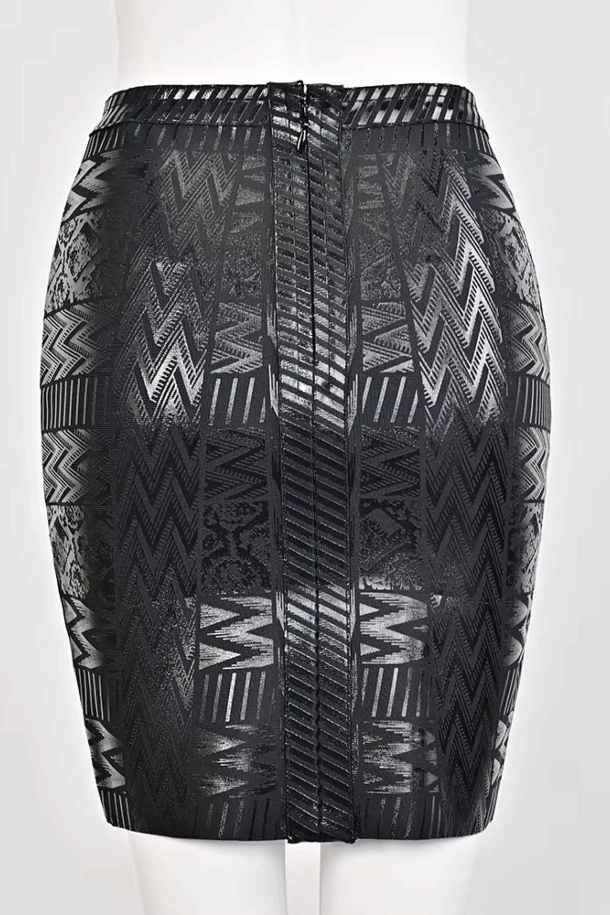 Woman wearing a figure flattering High Waist Metallic Mini Skirt - Classic Black BODYCON COLLECTION