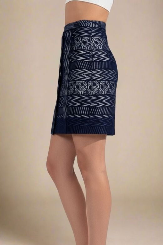 Woman wearing a figure flattering High Waist Metallic Mini Skirt - Classic Black BODYCON COLLECTION