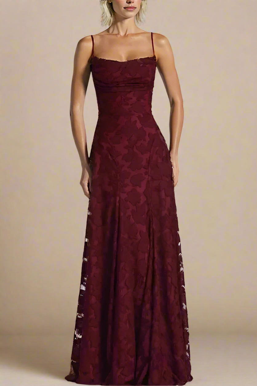 Woman wearing a figure flattering Ivy Bodycon Maxi Dress - Red Wine BODYCON COLLECTION
