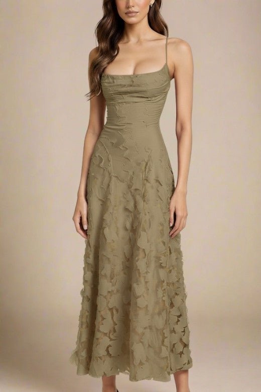 Woman wearing a figure flattering  Ivy Bodycon Maxi Dress - Sage Green BODYCON COLLECTION