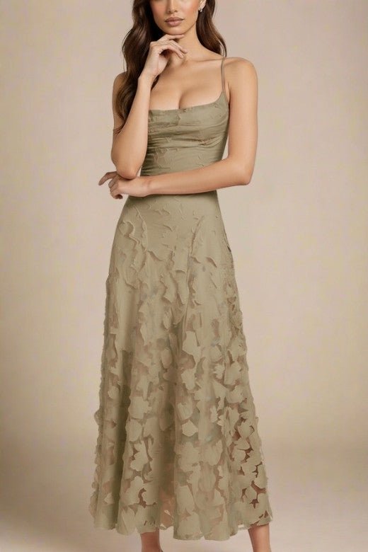 Woman wearing a figure flattering  Ivy Bodycon Maxi Dress - Sage Green BODYCON COLLECTION
