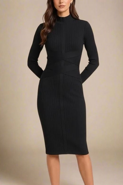 Jane Classic Black Long Sleeve Bodycon Midi Dress for Women, Polyester and Elastane, XL Jane Classic Black Long Sleeve Bodycon Midi Dress for Women, Polyester and Elastane, XL