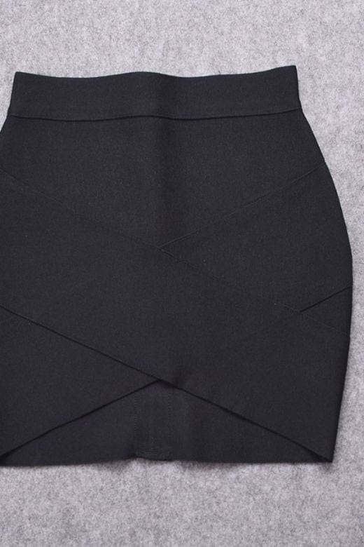 Woman wearing a figure flattering Jay High Waist Bandage Mini Skirt - Classic Black BODYCON COLLECTION