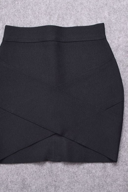Woman wearing a figure flattering  Jay High Waist Bandage Mini Skirt - Classic Black BODYCON COLLECTION