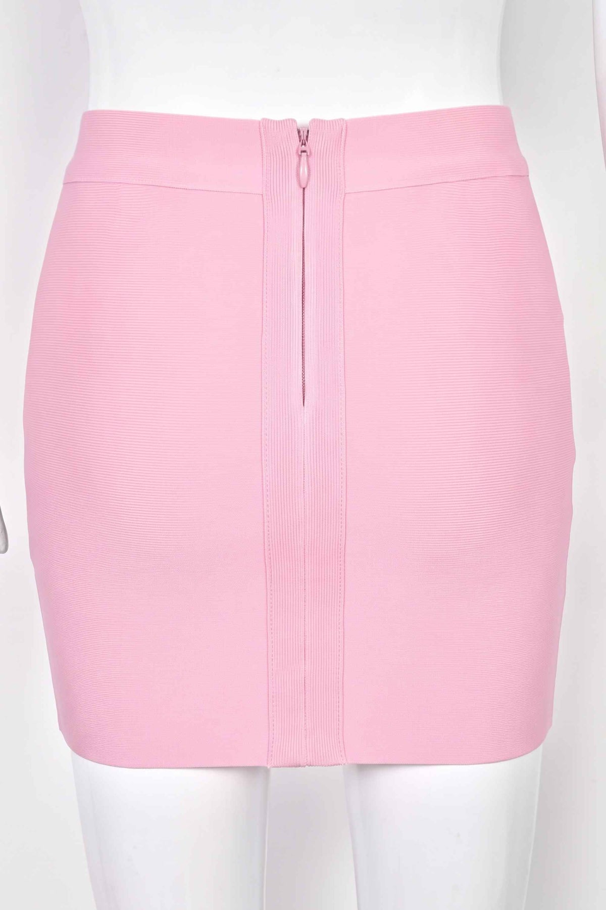 Woman wearing a figure flattering Jay High Waist Bandage Mini Skirt - Dusty Pink BODYCON COLLECTION