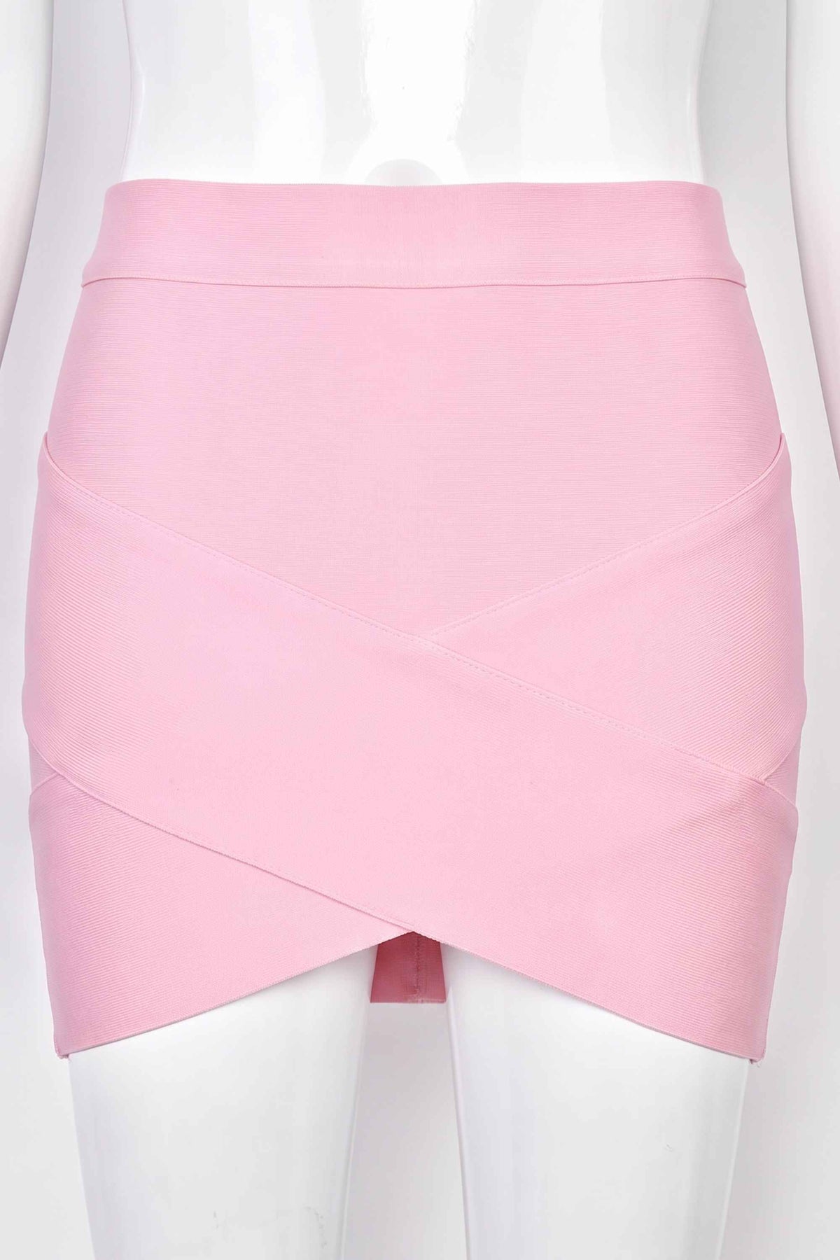 Woman wearing a figure flattering Jay High Waist Bandage Mini Skirt - Dusty Pink BODYCON COLLECTION