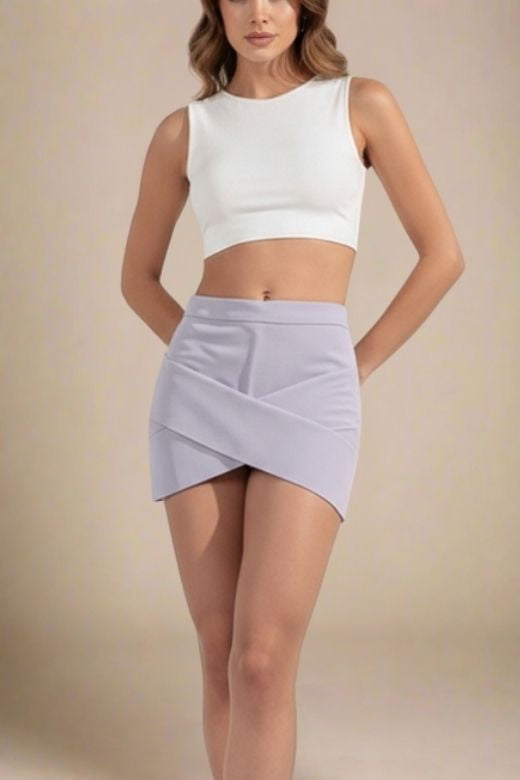 Woman wearing a figure flattering Jay High Waist Bandage Mini Skirt - Grey BODYCON COLLECTION