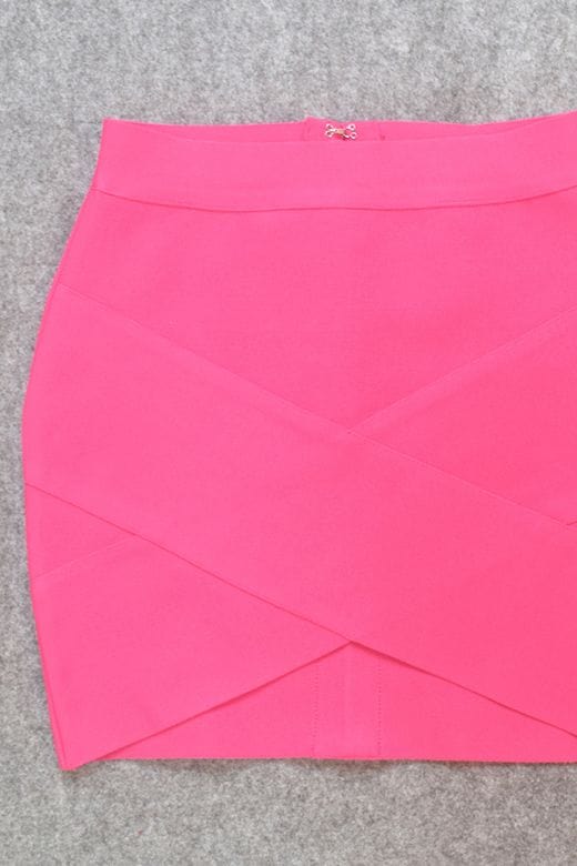 Woman wearing a figure flattering  Jay High Waist Bandage Mini Skirt - Hot Pink BODYCON COLLECTION