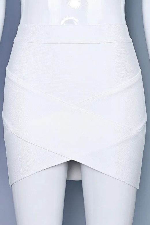 Woman wearing a figure flattering Jay High Waist Bandage Mini Skirt - White Pearl BODYCON COLLECTION