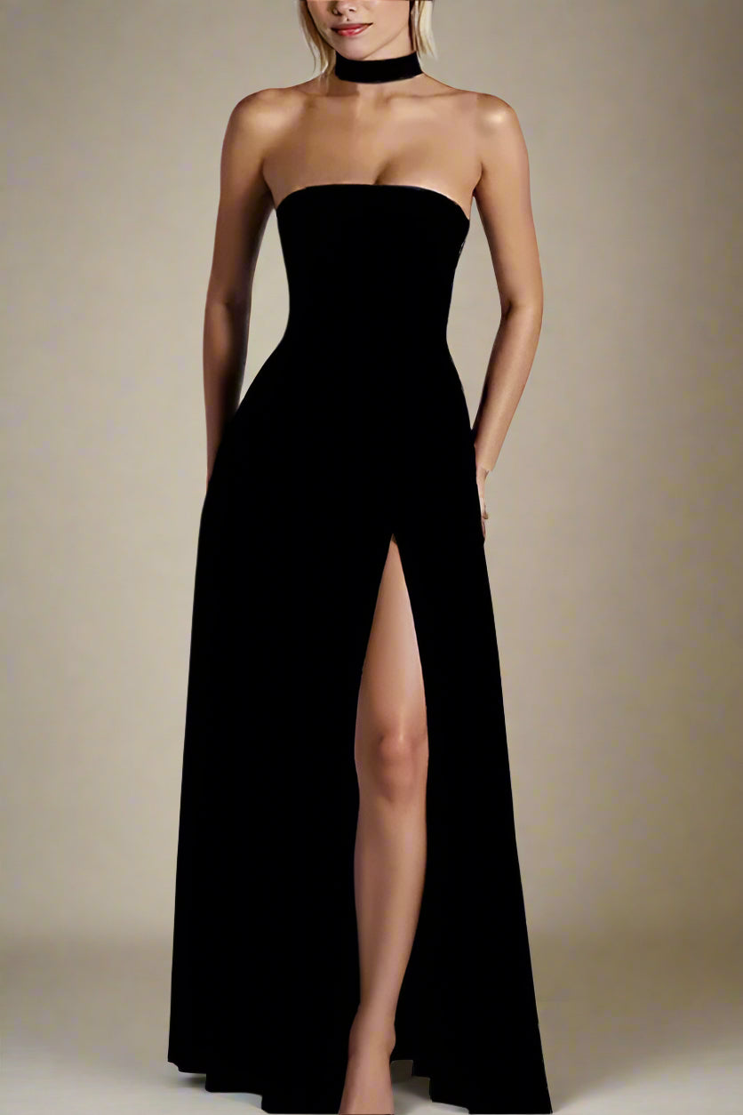 Woman wearing a figure flattering Kellie Bodycon Maxi Dress - Classic Black BODYCON COLLECTION