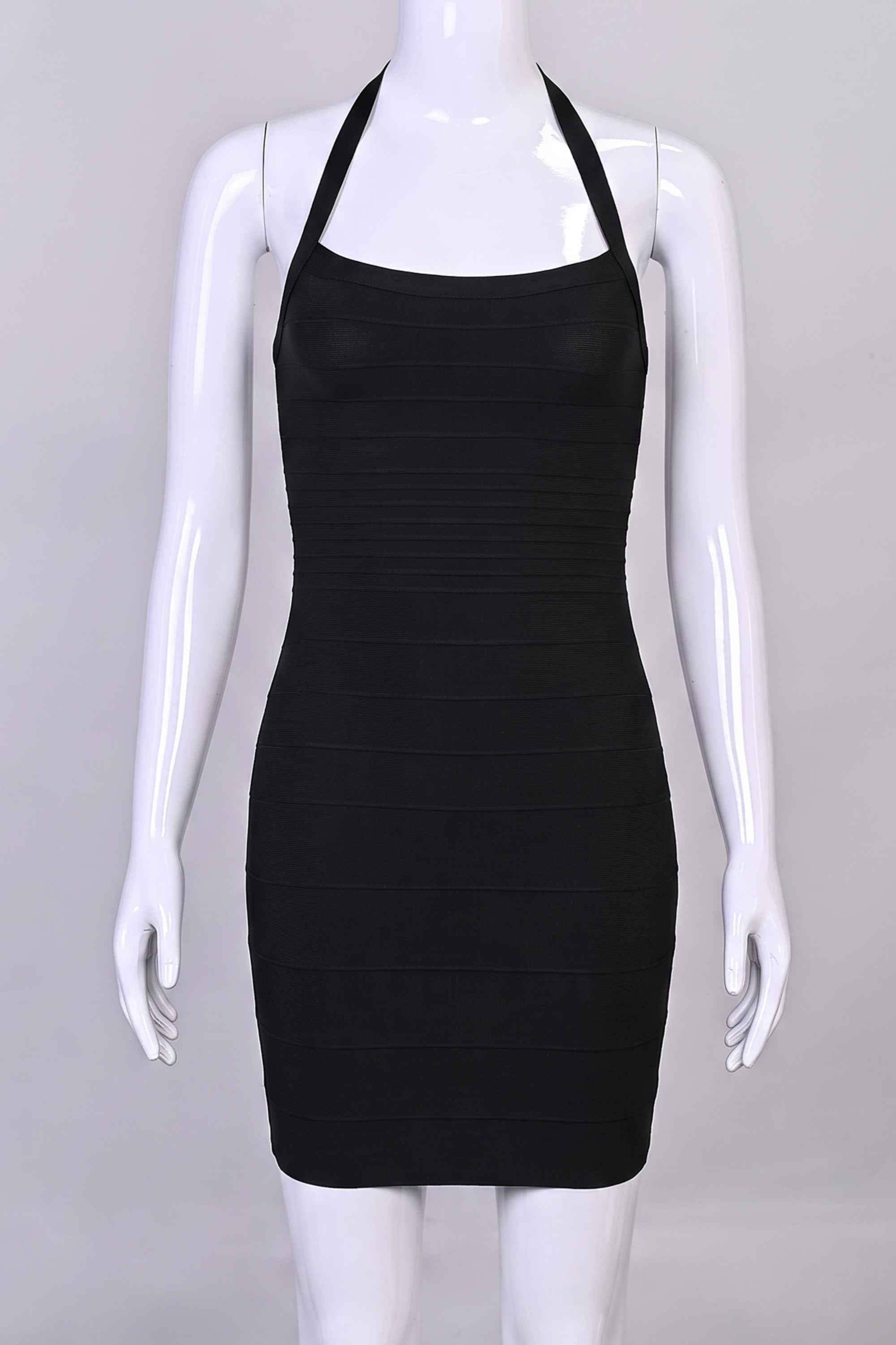 Woman wearing a figure flattering Kia Bandage Mini Dress - Classic Black BODYCON COLLECTION Pty Ltd