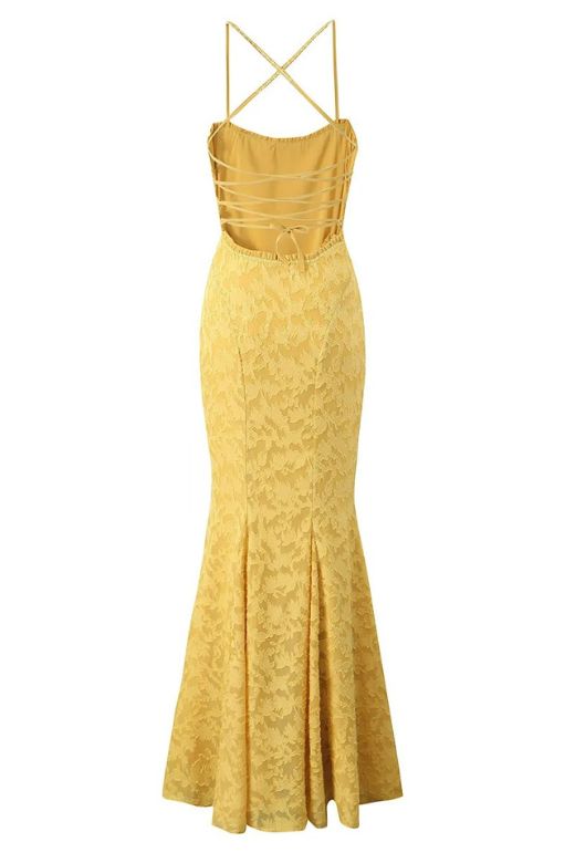 Woman wearing a figure flattering Kora Bodycon Maxi Dress - Lemon Yellow BODYCON COLLECTION
