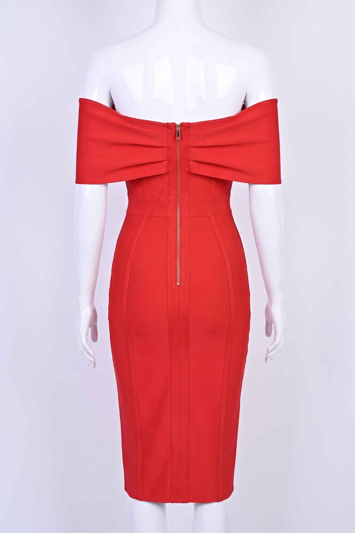 Woman wearing a figure flattering Kristina Bodycon Dress Dress - Lipstick Red BODYCON COLLECTION