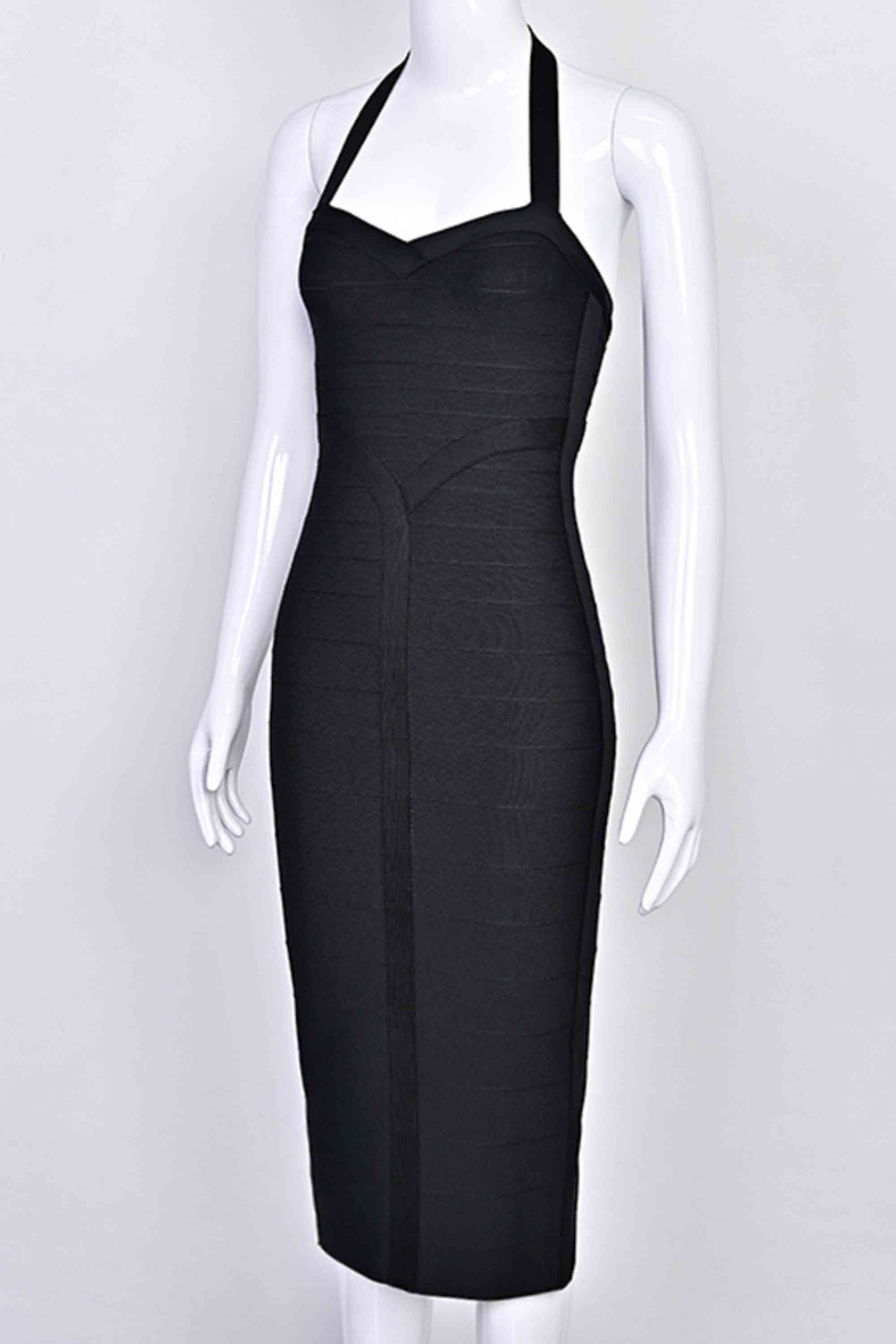 Woman wearing a figure flattering Lara Bandage Midi Dress - Classic Black BODYCON COLLECTION Pty Ltd
