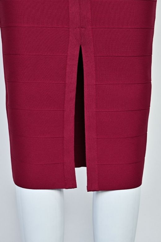 Woman wearing a figure flattering Lara Bandage Midi Dress - Red Wine BODYCON COLLECTION Pty Ltd