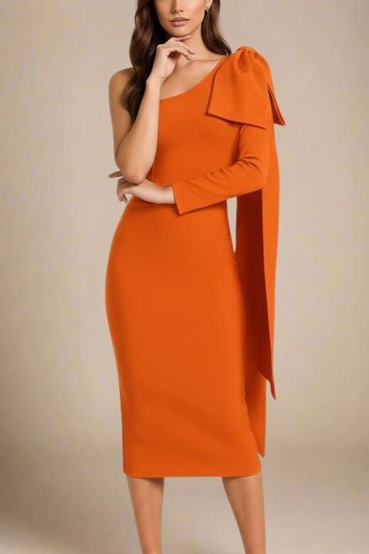 knee length dresses for ladies Orange Floral Long Sleeves Midi Dress – Gabi Swimwear main image 0