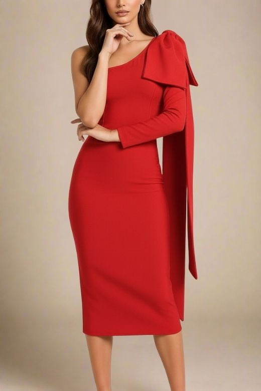 BODYCON COLLECTION Lela One Shoulder Bandage Midi Dress, Lipstick Red, Female, M BODYCON COLLECTION Lela One Shoulder Bandage Midi Dress, Lipstick Red, Female, M