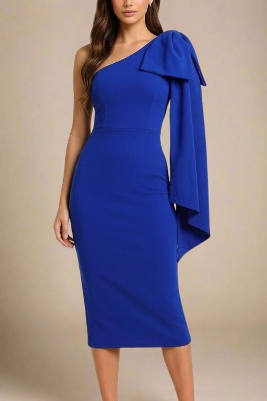Bodycon Collection Royal Blue One Shoulder Bandage Midi Dress for Women, Size S