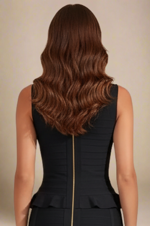 Woman wearing a figure flattering Leni Bandage Top and Pencil Skirt Set - Classic Black BODYCON COLLECTION