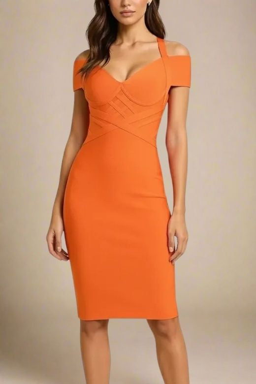 open lace back dress Orange Bandage Dress 2022 Women's Off Shoulder Bodycon Dress Elegant Sexy Mini Evening Club Party Dress Summer Orange / S