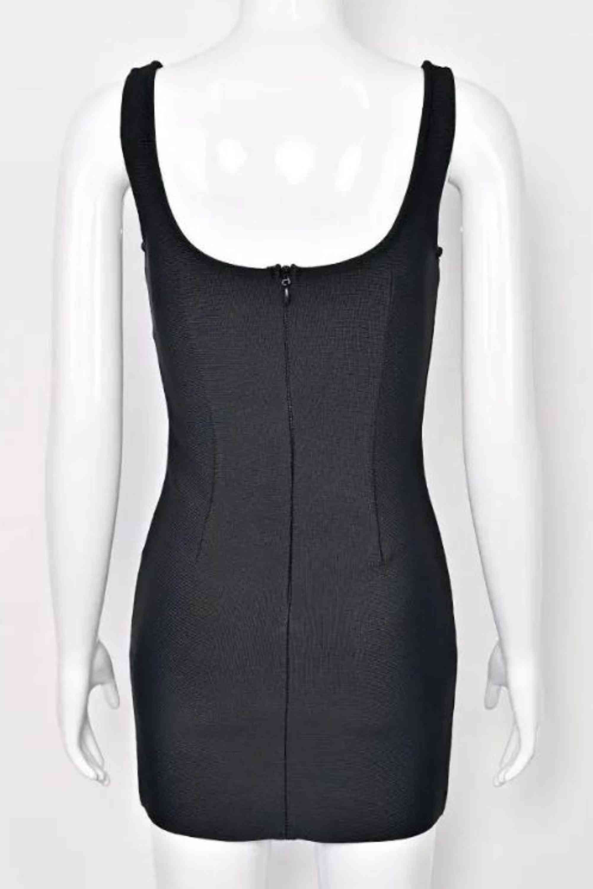 Woman wearing a figure flattering Livia Bodycon Mini Dress - Classic Black BODYCON COLLECTION Pty Ltd