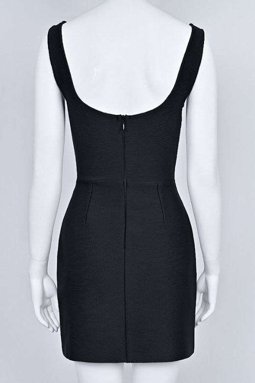 Woman wearing a figure flattering Livia Wrap Bodycon Mini Dress - Classic Black BODYCON COLLECTION Pty Ltd