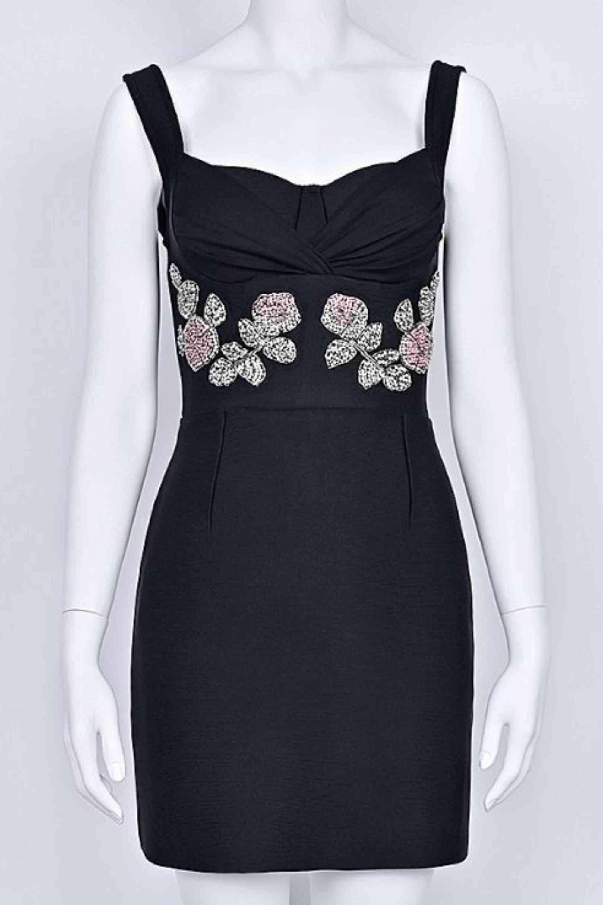 Woman wearing a figure flattering Livia Wrap Bodycon Mini Dress - Classic Black BODYCON COLLECTION Pty Ltd