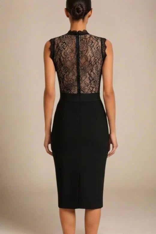 Woman wearing a figure flattering Lori Bodycon Dress - Classic Black BODYCON COLLECTION Pty Ltd