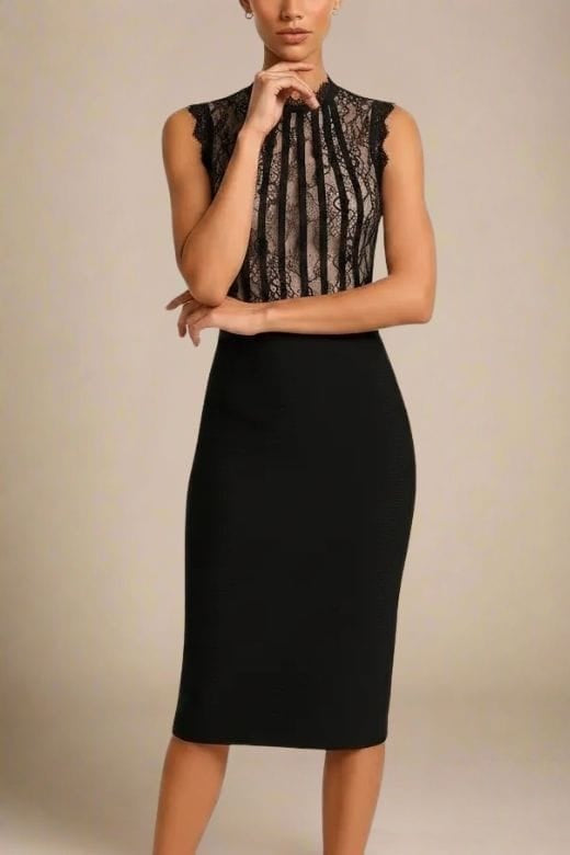 Woman wearing a figure flattering Lori Bodycon Dress - Classic Black BODYCON COLLECTION Pty Ltd