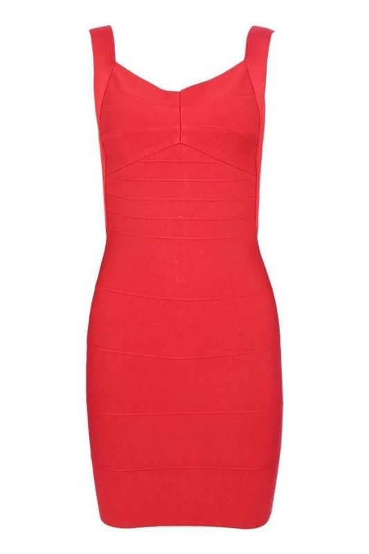 Woman wearing a figure flattering  Maya Bandage Mini Dress - Lipstick Red BODYCON COLLECTION