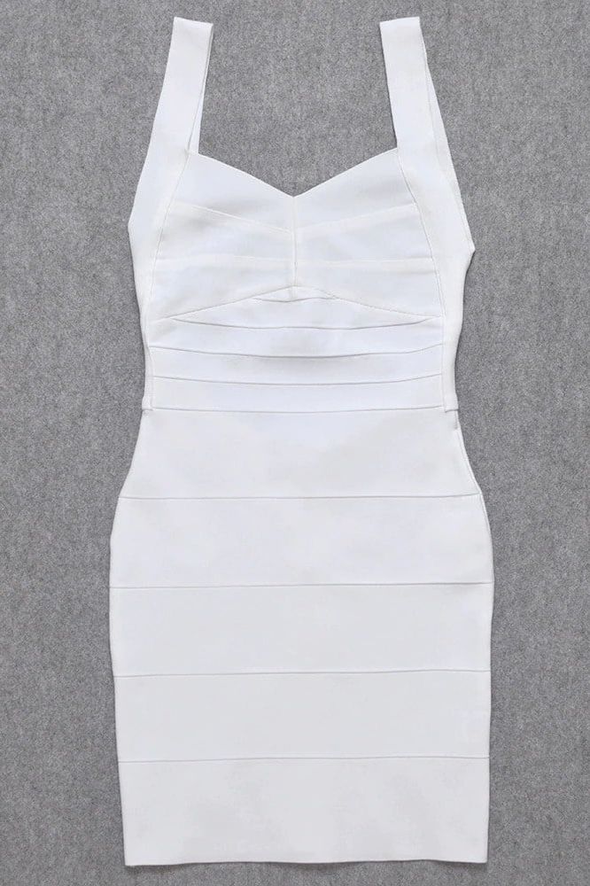 Woman wearing a figure flattering Maya Bandage Mini Dress - Pearl White BODYCON COLLECTION