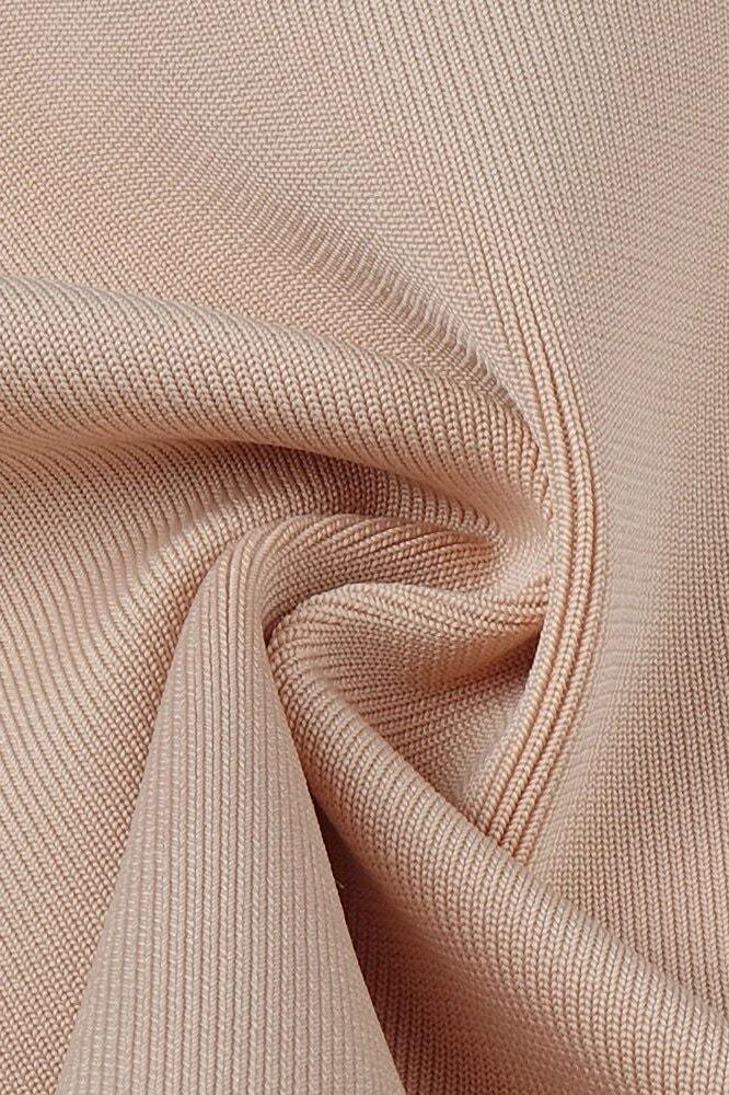 Woman wearing a figure flattering  Milan Bandage Midi Dress - Nude BODYCON COLLECTION