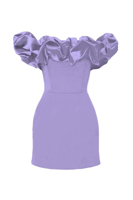 Woman wearing a figure flattering Minnie Bodycon Mini Dress - Lavender Purple BODYCON COLLECTION