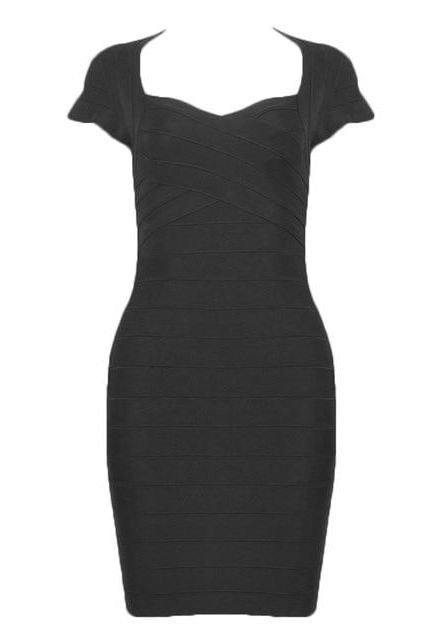 Woman wearing a figure flattering  Miranda Bandage Mini Dress - Classic Black Bodycon Collection