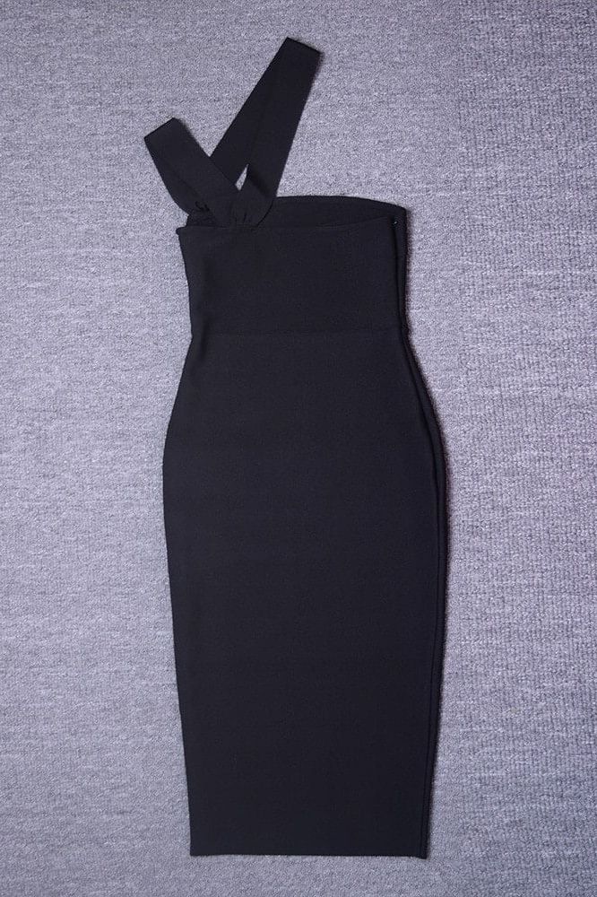 Woman wearing a figure flattering Molly Bandage Midi Dress - Classic Black BODYCON COLLECTION